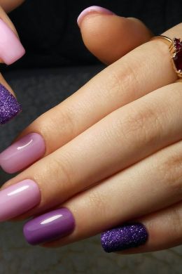 Фиолетовые ногти квадрат