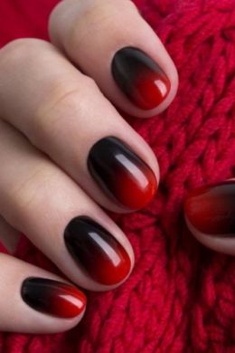 Черно красное омбре на ногтях