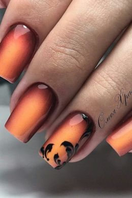 Оранжево черные ногти