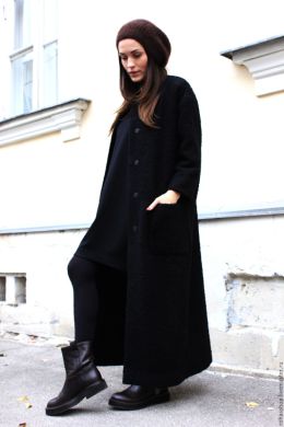 Черное пальто женское длинное