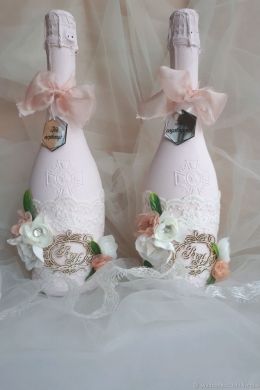 Бутылки шампанского на свадьбу своими руками