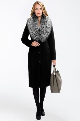 Черное женское пальто с мехом