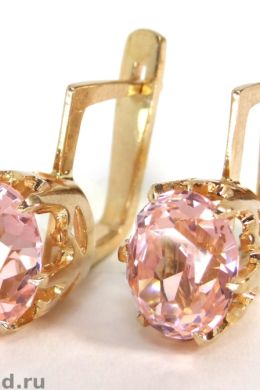 Золотые сережки с розовым камнем