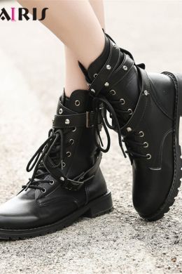 Черные кожаные ботинки женские