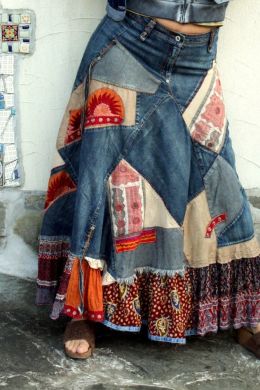 Юбка комбинированная джинс и ткань
