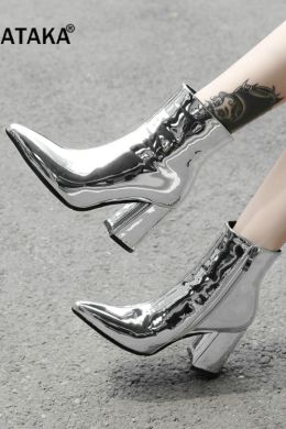 Серебряные ботинки женские