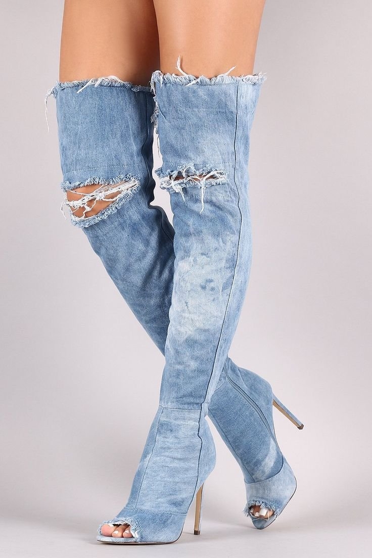 Сапоги летние женские джинсовые