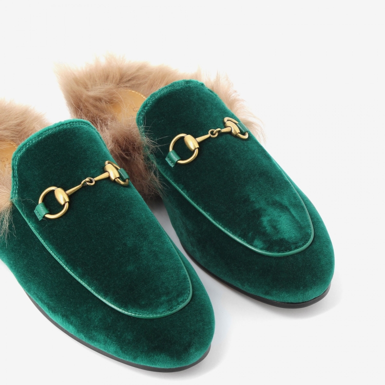 Green Suede Gucci Loafers