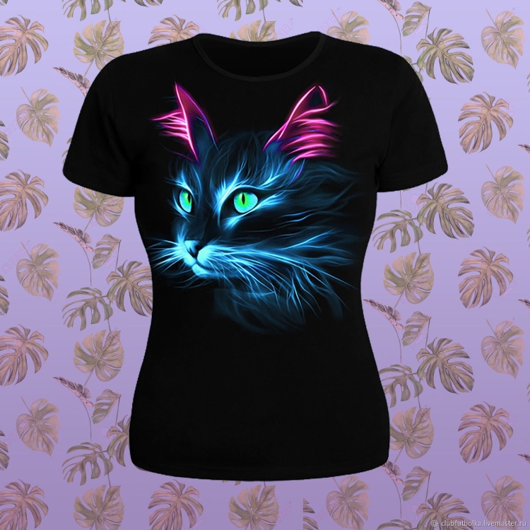 Светящаяся футболка с котом