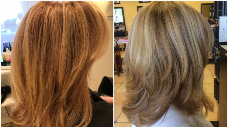 Стрижка Каскад на средние волосы до и после