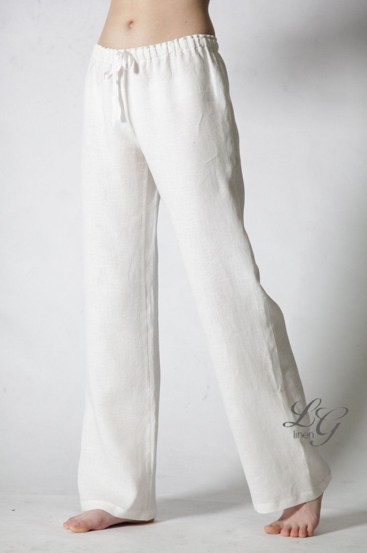 Wide White Linen Blend wide Leg trousers (petite)