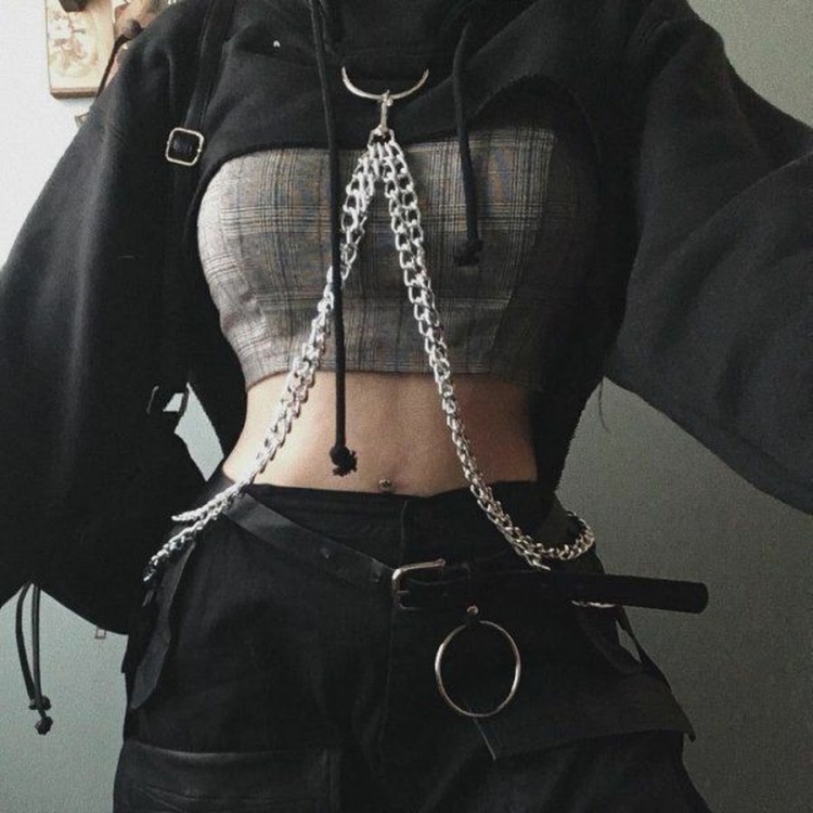 Goth outfit Грандж чёрная корейская одежда тумблер