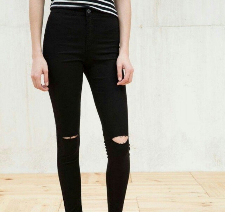 Рваные джинсы женские черные с высокой талией
