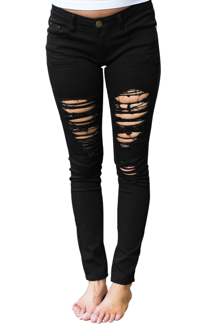 Чёрные джинсы рваные на коленях женские
