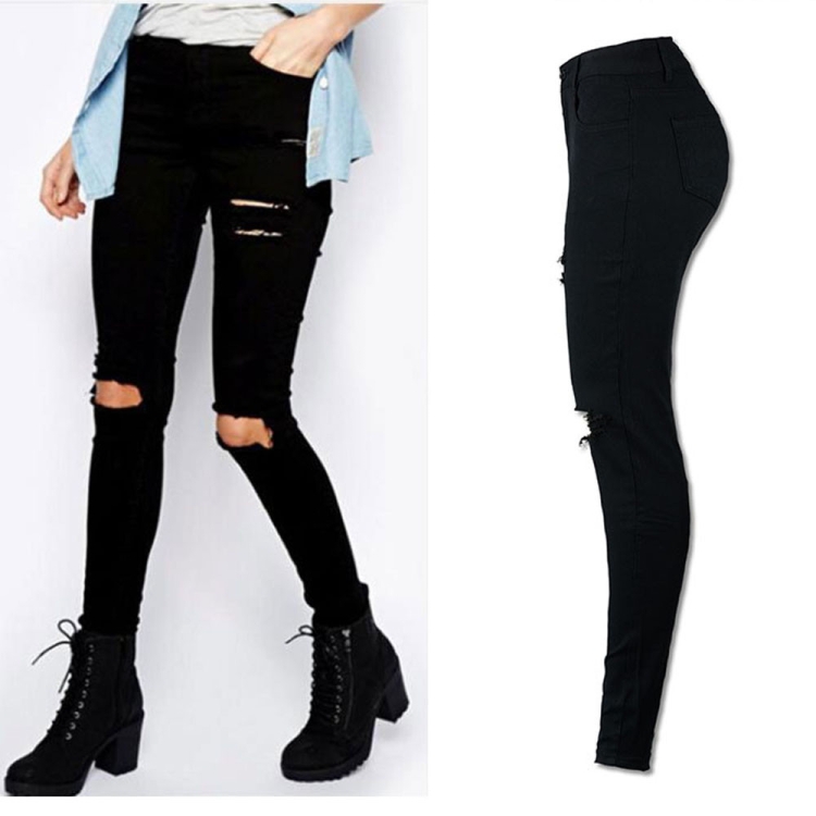Черные рваные джинсы для девочек