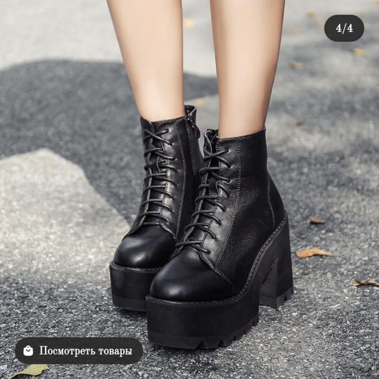 Чёрные женские ботинки на шнуровке 2020