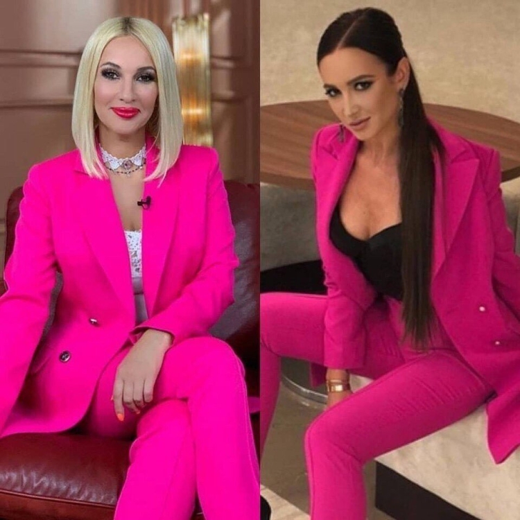 Лера Кудрявцева в розовом костюме