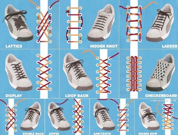 Способы завязывания шнурков на 5 дырок