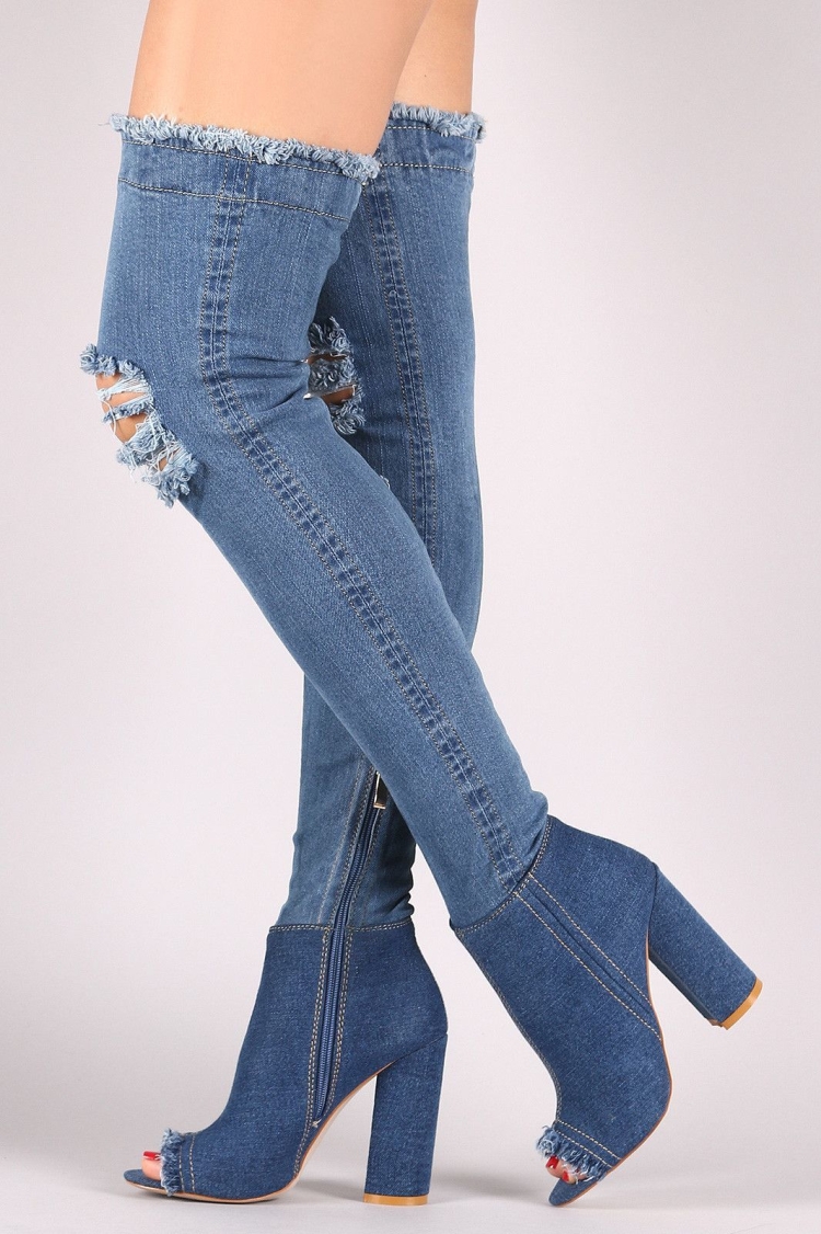 Высокие сапоги женские с джинсами зимние