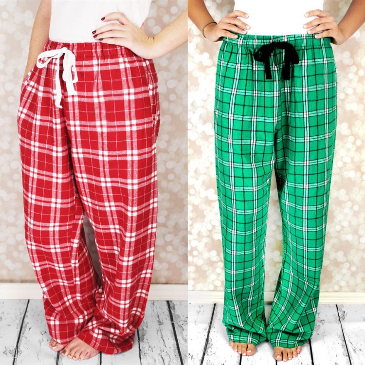 Matching Printed Flannel Pajama Pants for women Green/Blue Plaid