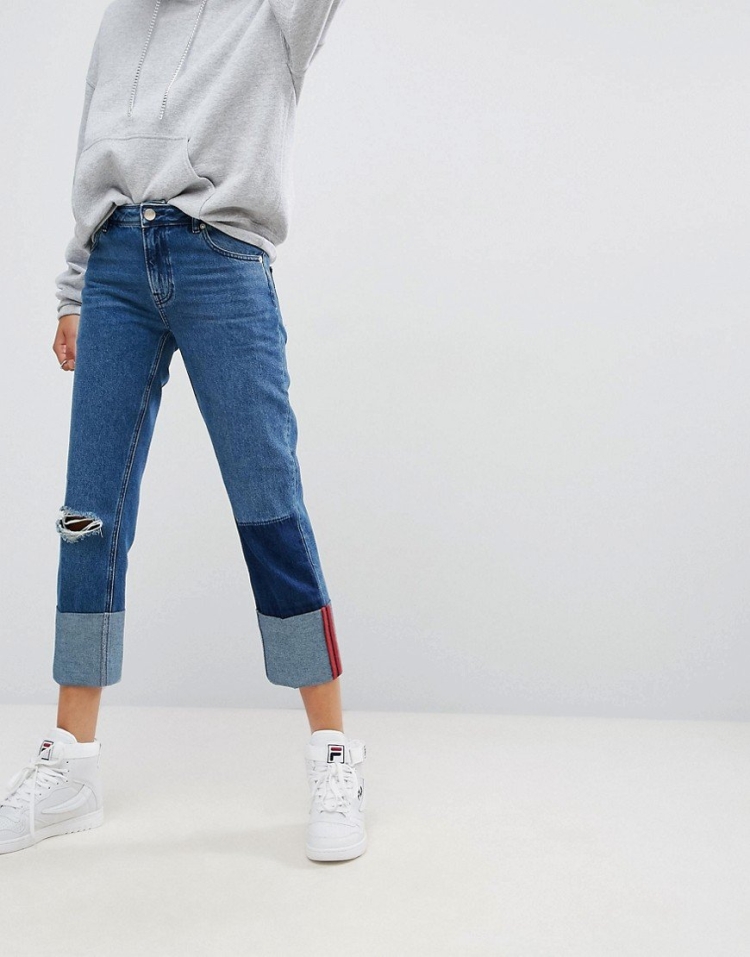 Узкие джинсы с подворотом женские